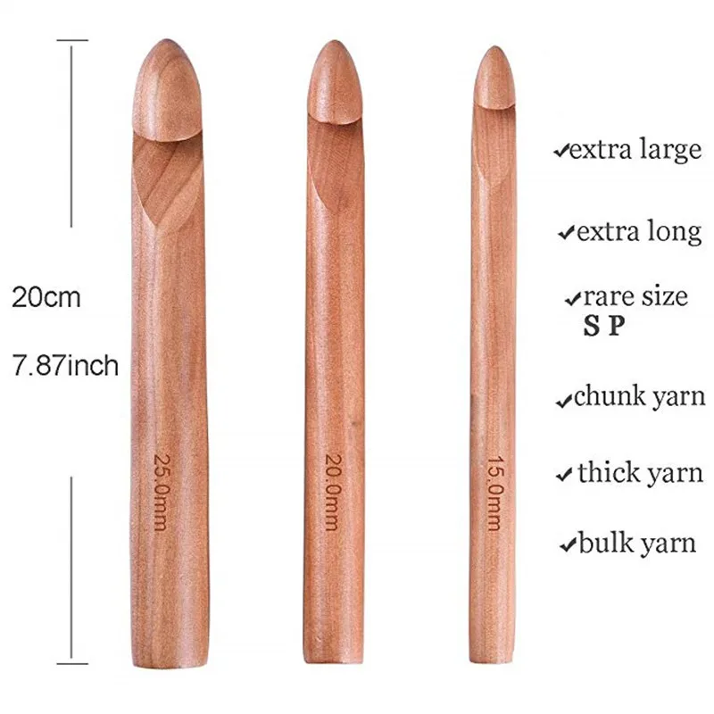 Огромный размер 15/20/25 мм деревянные крючки крючком ручной работы из толстой пряжи Вязание иглы гигантский пряжа крюк для DIY шарф шапка ковер инструменты