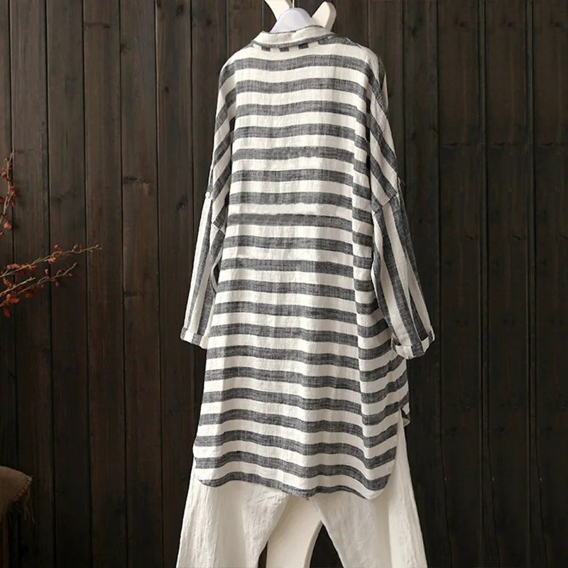 2019 Summer ZANZEA Women Striped Long Blouse Lapel Batwing Sleeve Buttons Cardigan Shirt Loose Kimono Cotton Linen Top Plus Size