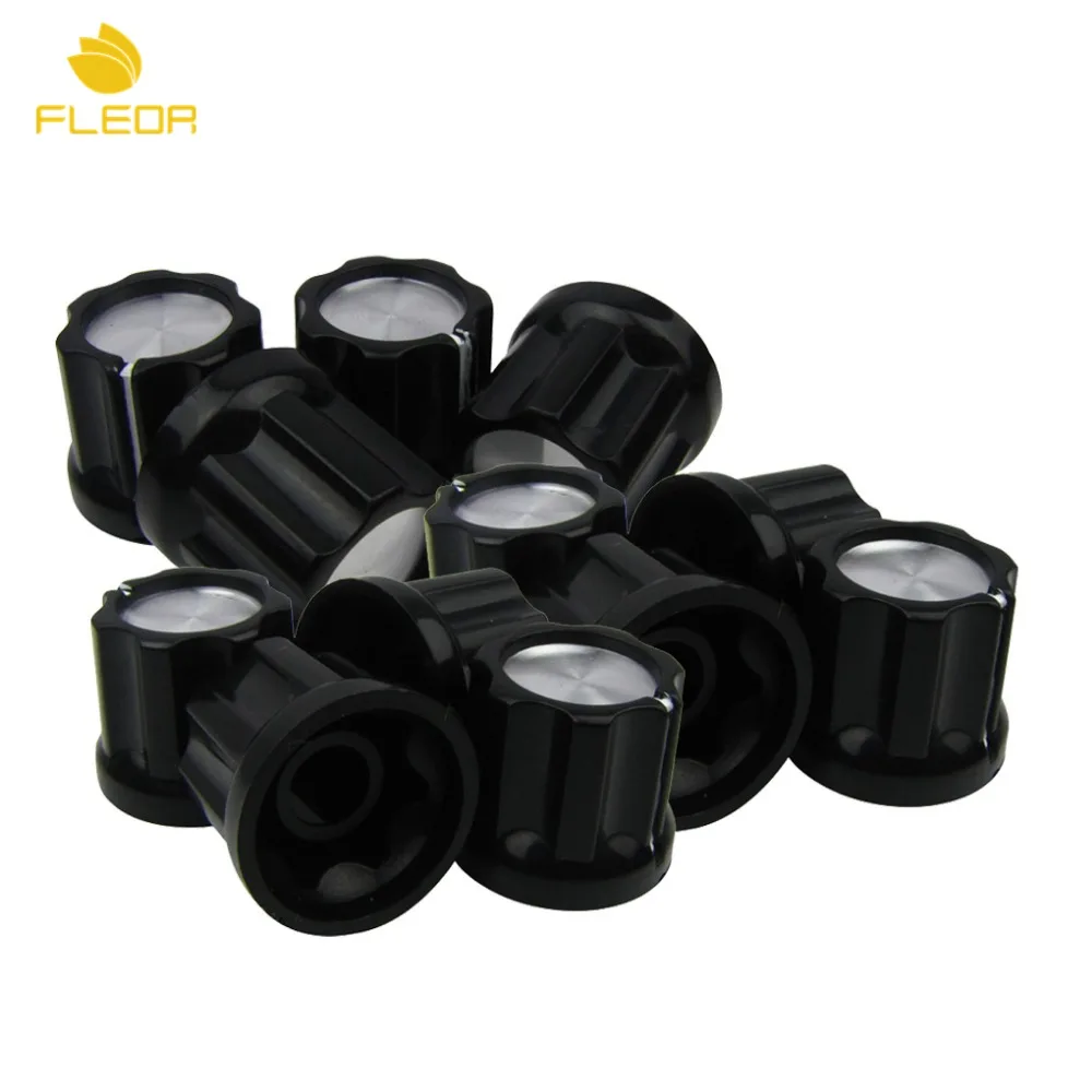 FLEOR 12pcs Aluminum Fluted Guitar Pot Control Knobs Caps Black 180