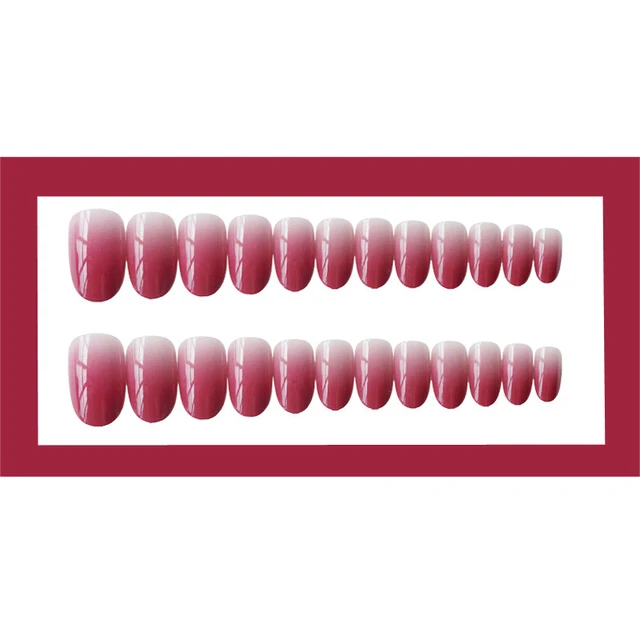 24PCS/set Gouache gradient gentle morandi grey false nails,Small round head Middle-long full nail tips lady art tool bride