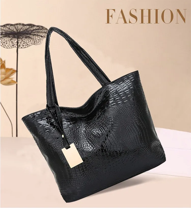 Brand Fashion Casual Women Shoulder Bags Silver Gold Black Crocodile Handbag PU Leather Female Tote Bag Ladies Hand Bag KL585