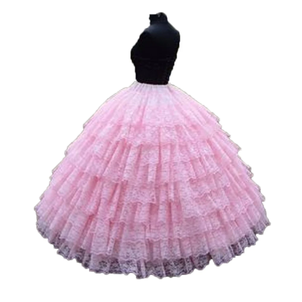 Fashion 9 layers Pink lace ball gown petticoat Underwear ...