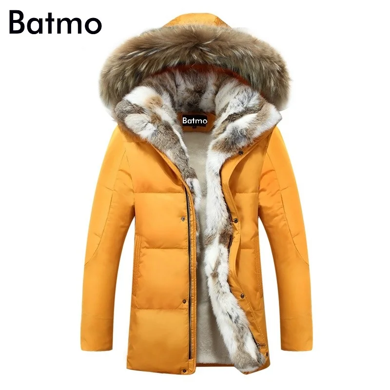Batmo, зимняя куртка высокого качества на утином пуху, Мужское пальто, парка, толстая подкладка, мужская теплая одежда с воротником из меха кролика, большие размеры 828 - Цвет: yellow