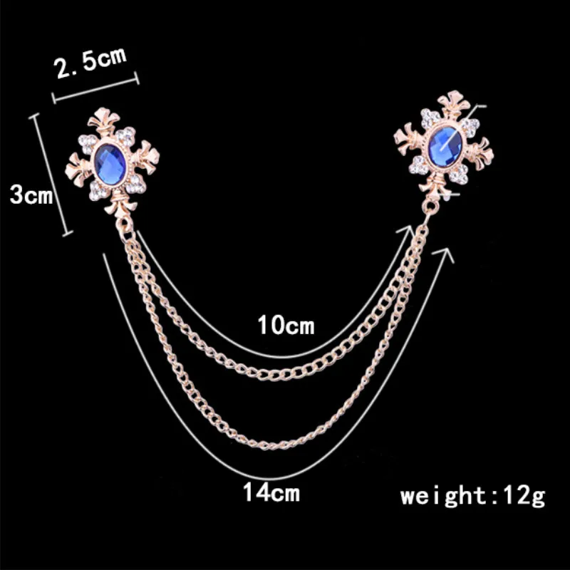 Мода кисточкой Кристалл крест брошь с цепочкой женская рубашка воротник булавки и броши личности отворот булавка пряжка женские аксессуары