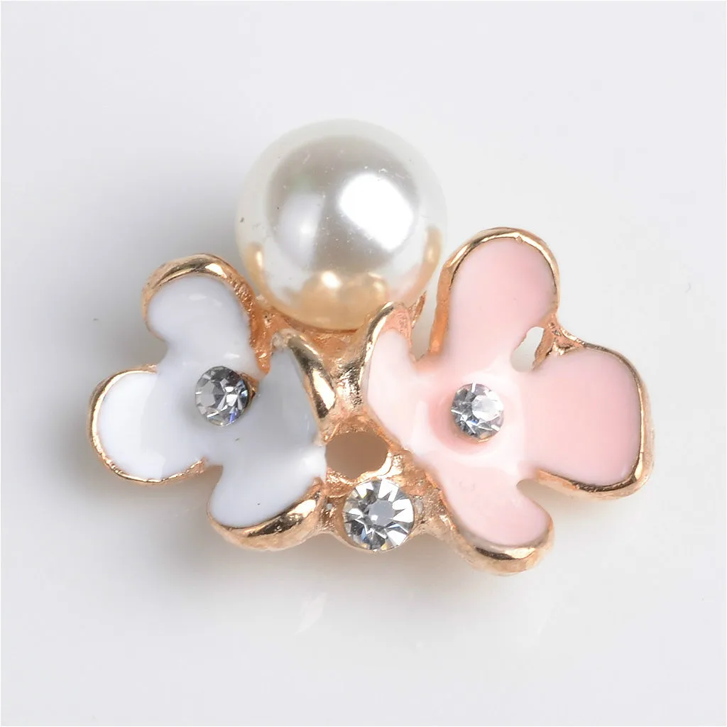 10X Pearl Flowers Buttons Flatback Embellishment for Wedding Bouquet Making Card Dress Decor DIY Headband Hair Bow Accessories