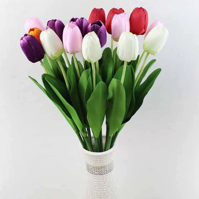 10ppcs Fashion artificial flower high quality real touch PU tulip desktop wedding home decoration gift 7 colors,Free shipping.