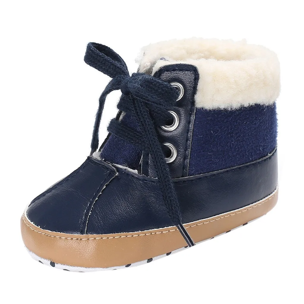 

Newborn Baby Toddler Boys Warm Ankle Snow Boots Crib Lace-Up PU Shoes Anti-slip Sneakers Blue Black Gray Winter Keep Warm Shoes