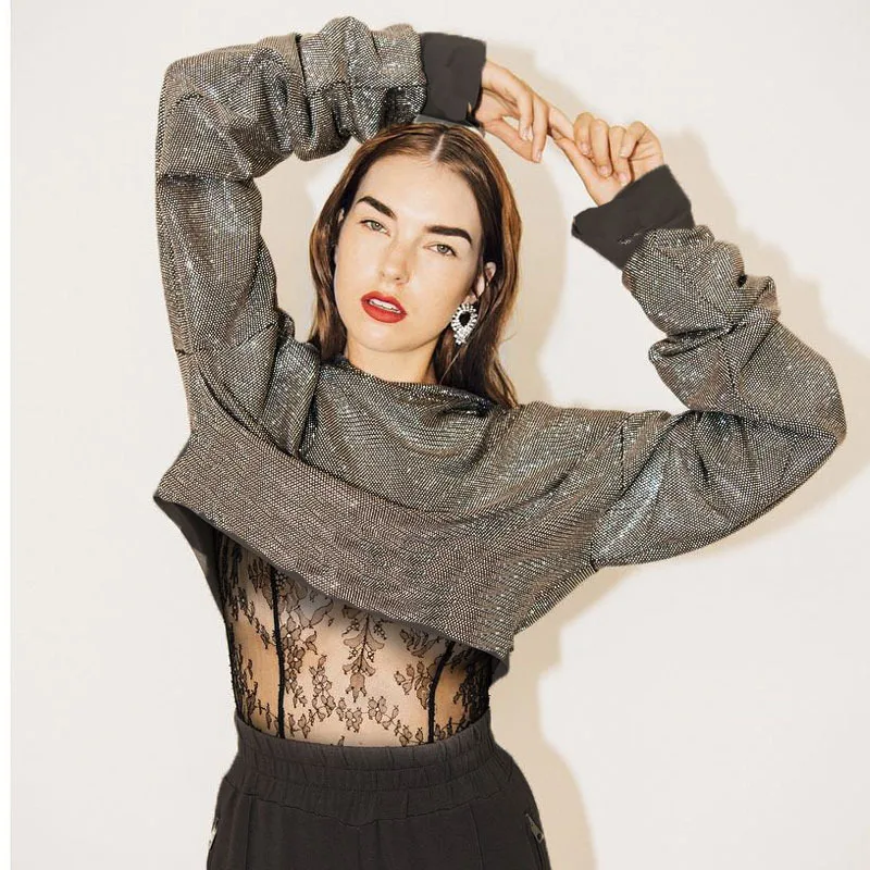 2019 Модный пуловер с капюшоном укороченный топ Hppded блестящие укороченные толстовки для женщин Свободные уличная одежда с длинным рукавом