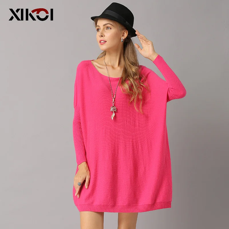 

XIKOI Women Sweater Oversize Long Batwing Sleeve Loose Pullovers Fashion Casual Knitted Solid Pull Femme Knitting Soft Sweaters