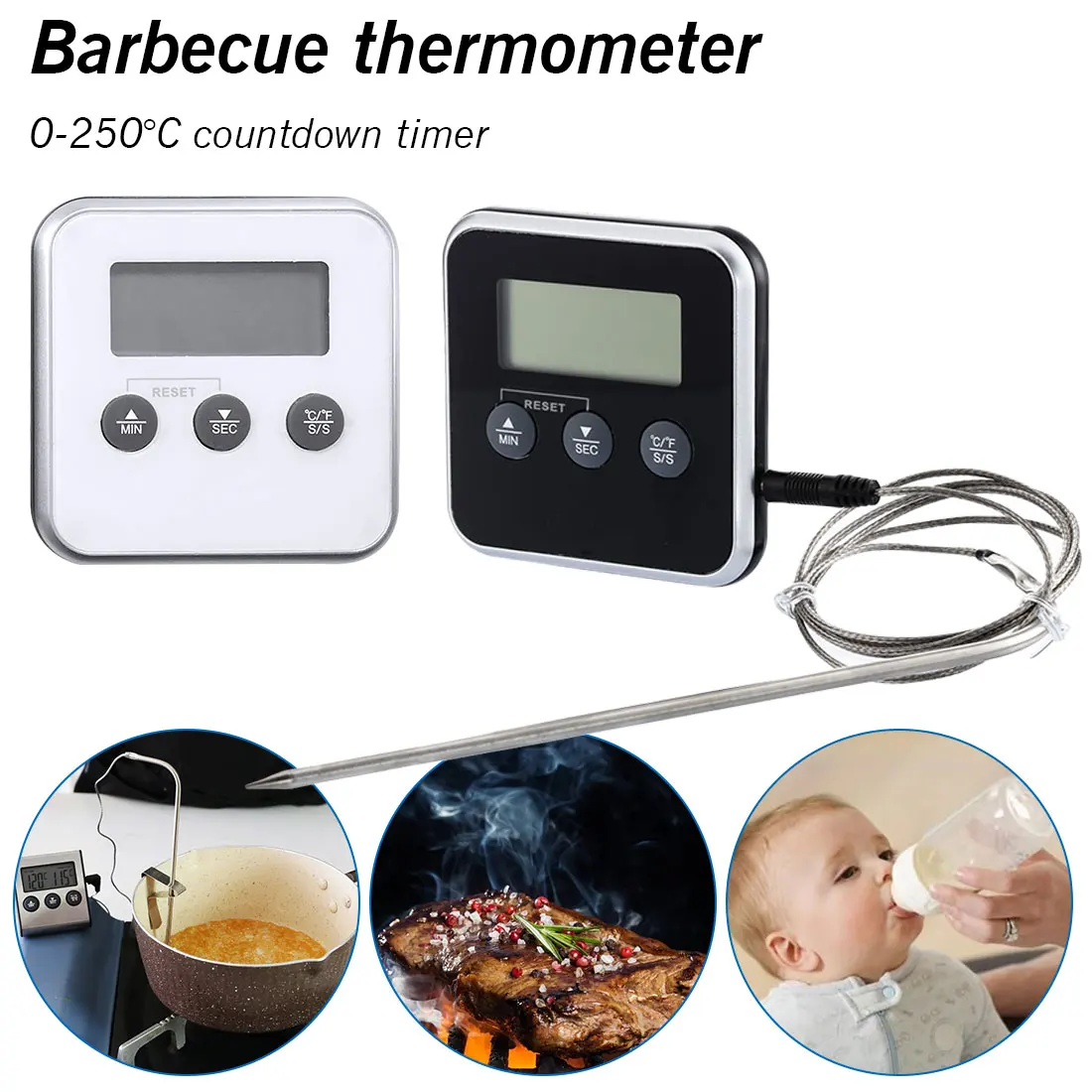 

Oven Kitchen Food Thermometer LCD Digital Meat Barbecue BBQ Cooking Thermometer Timer Remote Probe With Probe