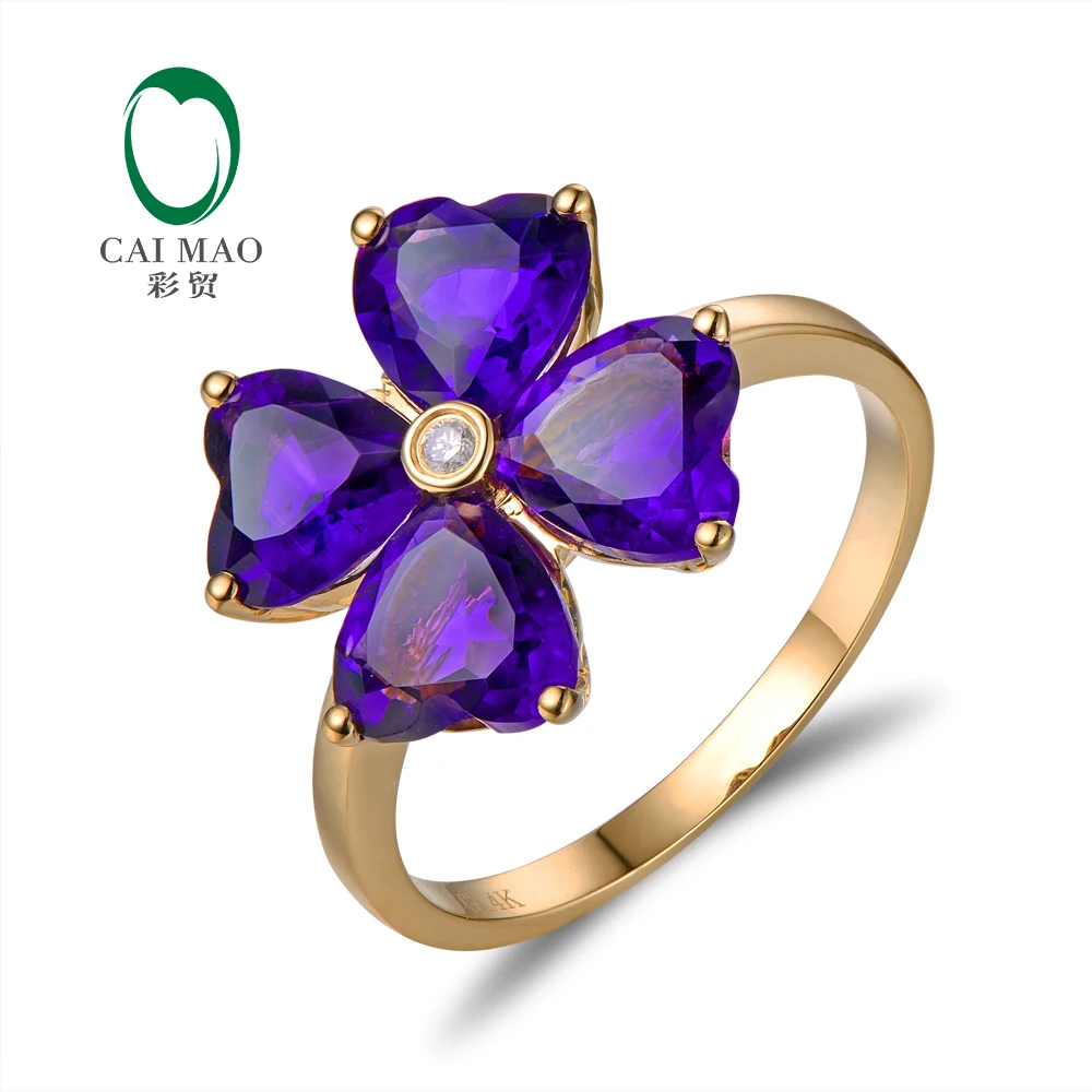 Lovely Style Heart Cut 3.0ct Amethyst 14kt Gold 0.015ct Natural Diamonds Ring Free shipping Caimao Jewelry