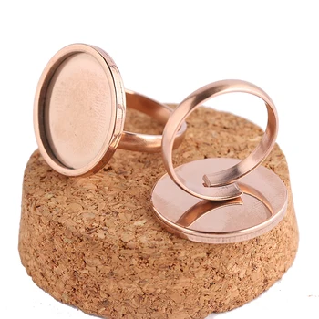 

onwear 10pcs rose gold stainless steel adjustable 20mm round glass cabochon ring base blanks diy cameo bezel settings for rings