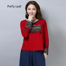 Новинка осени принтом в стиле ретро из хлопка и льна футболка