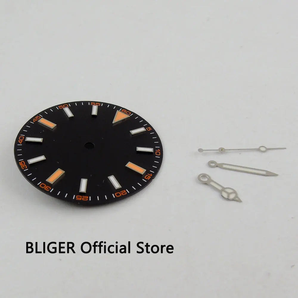 

BLIGER 30.8MM Black Sterile Dial No Date Window Luminous Marks Watch Dial Fit For DG 2813 MIYOTA 8215 821A Movement+Hands D25