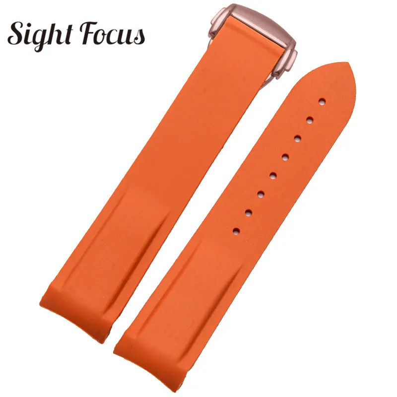 Резиновый силиконовый ремешок для часов Omega Speedmaster Seamaster Aqua Terra ремешок для часов 20 мм 22 мм мужской ремешок оранжевый браслет для часов - Цвет ремешка: Orange Rosegold