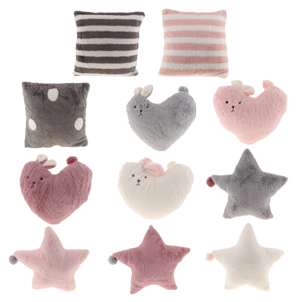 Cute Baby Crib Plush Pillow Home Decor Cushion Doll Toy Home Bed Room Interior Decoration Bath Pillow Heart Shaped and Stripe 
