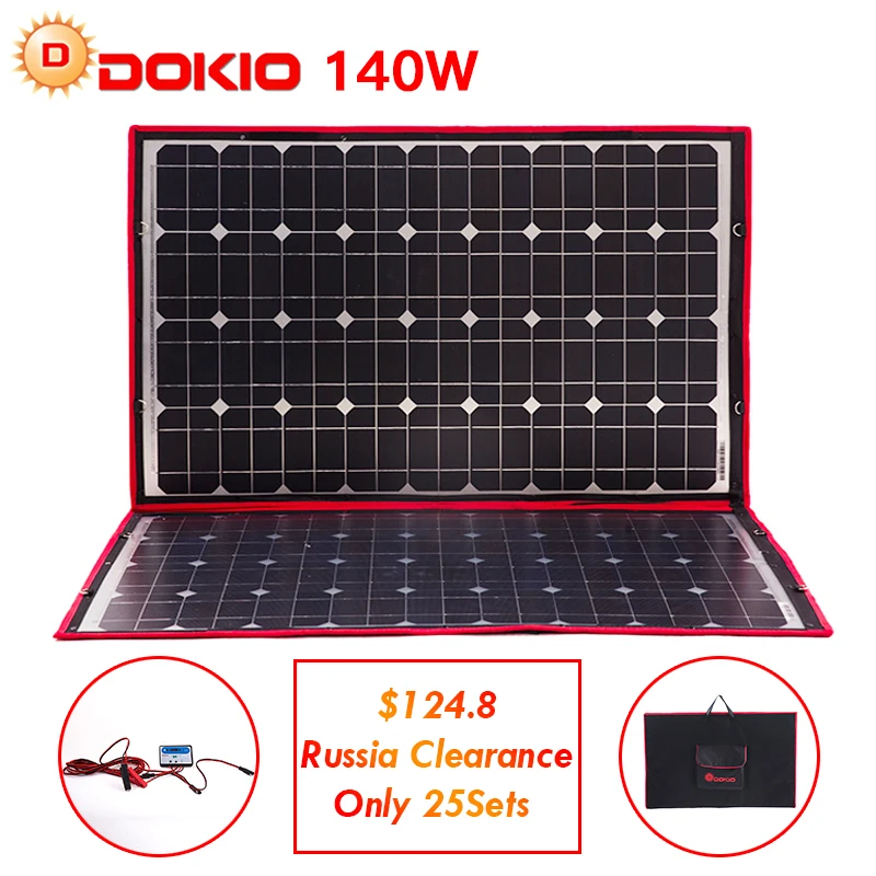 

Dokio 100W 140W 18V 12V Flexible Foldable Solar Panels Controller 140 Watt Panels Solar Car/Camping only Ship from Russia