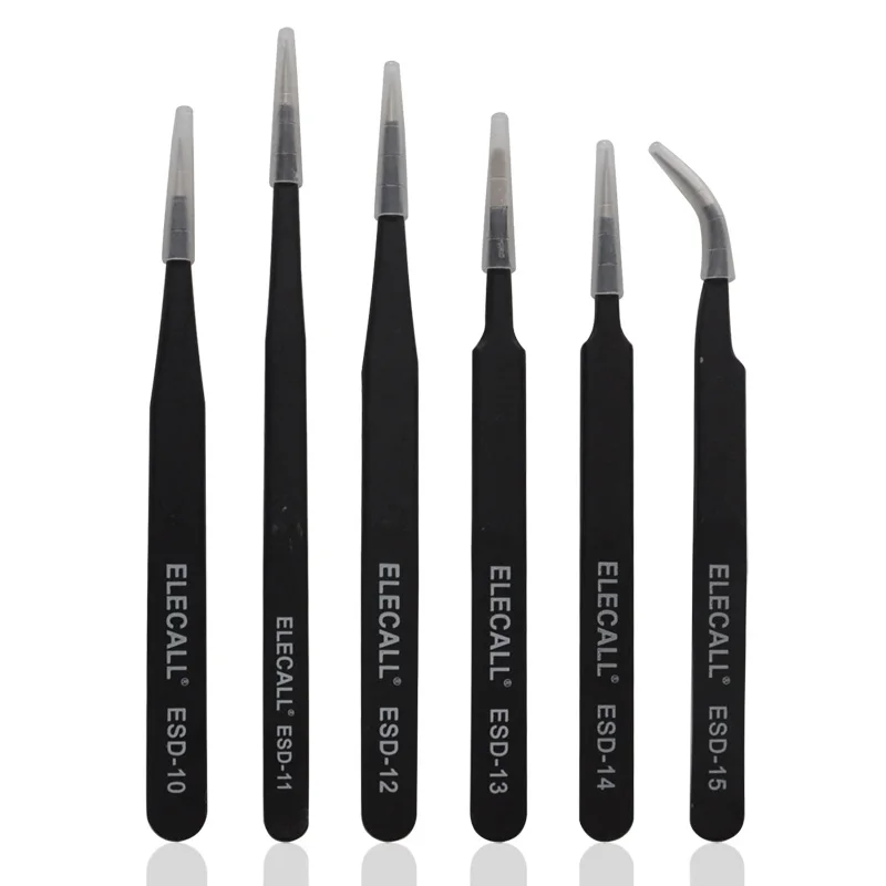 

6pcs/1lot Resists Corrosion Anti-static for Precision working and Electric Maintenance Straight Curved Tweezers