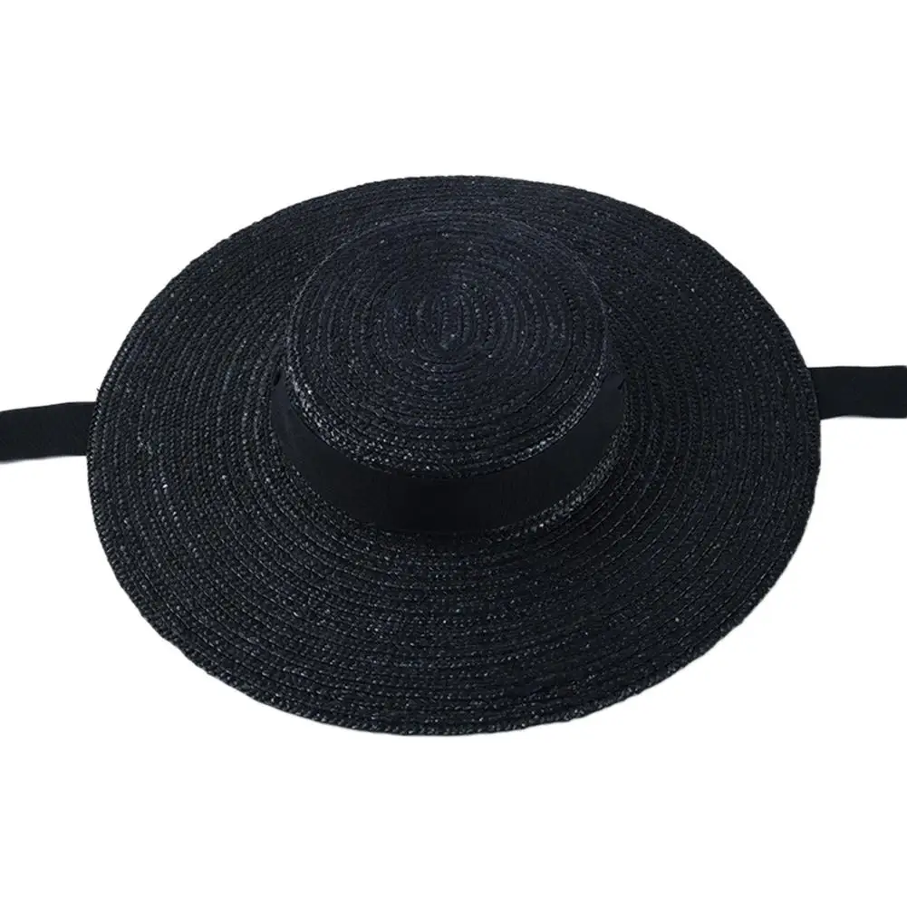 Шляпа-канотье с широкими полями 10 см 15 см соломенная шляпа с полями плоская белая черная лента шляпа от солнца пляжная кепка для женщин летняя кепка от солнца Новинка