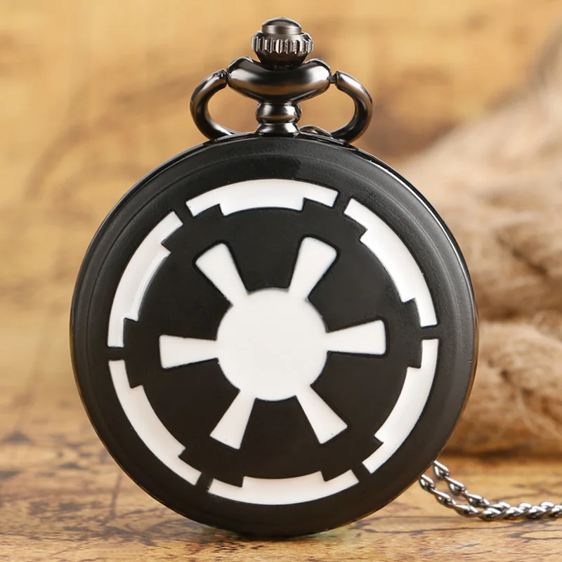 

Star Wars Theme Black & White Quartz Pocket Watch Cool Darth Vader's Shield Shape Design Fob Watches with Necklace Chain for Boy