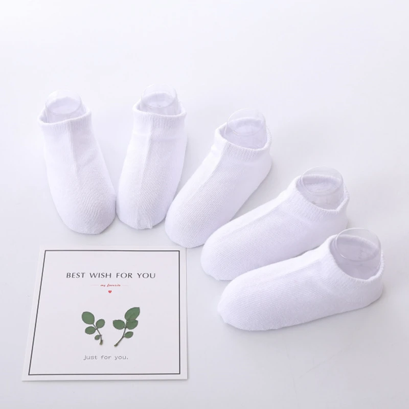 Носки для малышей; 5 пар/лот; белые носки для мальчиков и девочек; мягкие хлопковые свободные удобные носки для новорожденных; Детская школьная спортивная одежда - Цвет: Белый