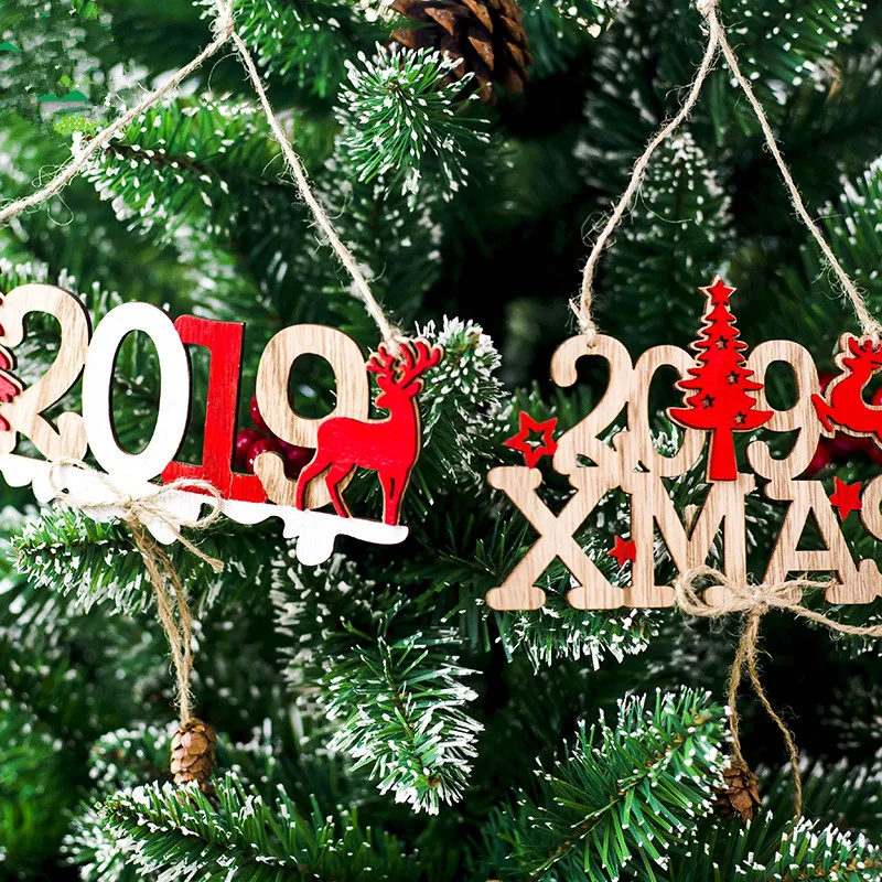 

2019 Christmas New Year Alphabet House Plate Christmas Hollow Decoration Door Hanging Pendant Wooden Hanging Elk Christmas Tree