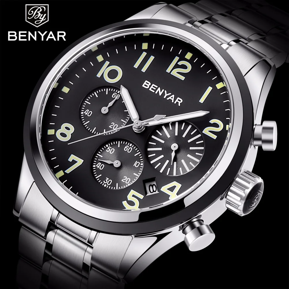 BENYAR часы мужские модные бизнес кварцевые мужские часы лучший бренд роскошные кожаные водонепроницаемые часы Relojes Hombre 2019
