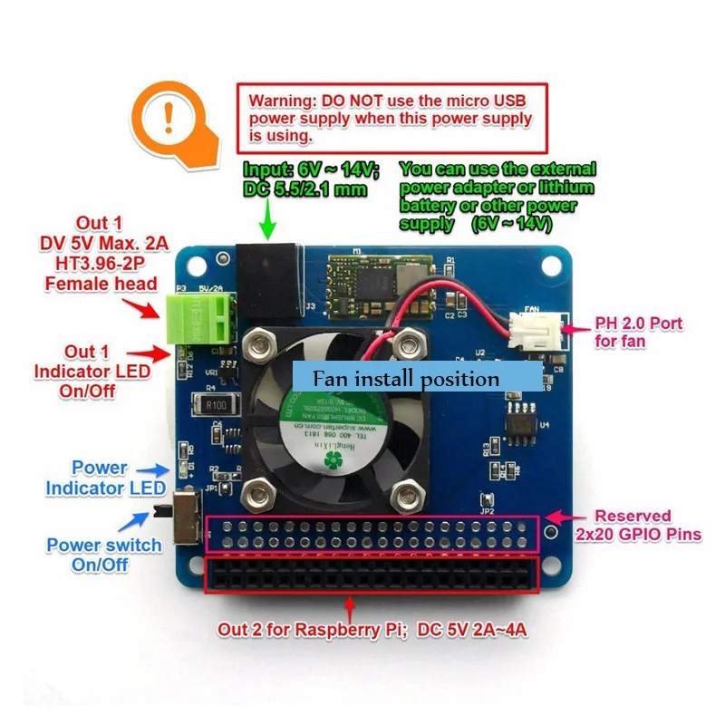 Raspberry Pi 3 Model B+ Программируемый адаптер POE, Умный вентилятор с контролем температуры+ плата питания, комплект 6V~ 14V | DC 5V Макс. 4A