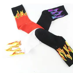 Красные, желтые, огнестойкие носки, реалистичные Жаккардовые Носки с рисунком пламени, мужские, хип-хоп дизайн, классические, уличные