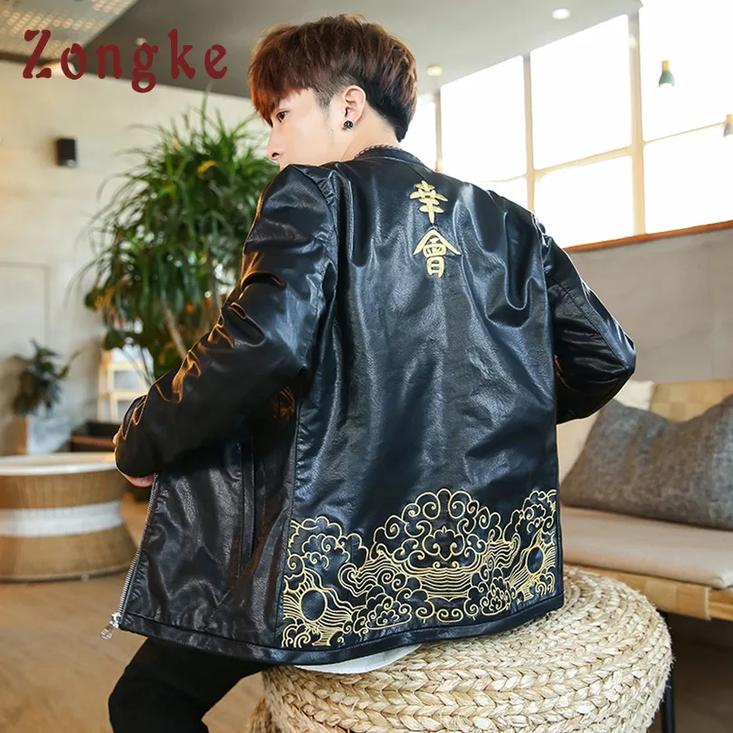 De Moda 2019 Streetwear Bordado Zongke Hop Los Estilo Black Abrigo Chino Cuero 5xl Hip Chaqueta Hombres 6wf8Iq