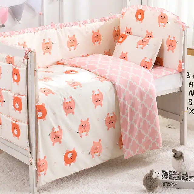 Baby Bedding Set Cot Bumpers Cotton Cartoon Pig Soft Duvet Cover