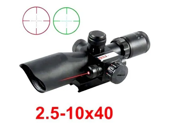 Бесплатная доставка 2,5-10X40 Riflescope с подсветкой тактический Riflescope с красным лазером область охоты