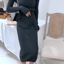 Для осени и зимы, вязанная плотная длинная юбка Для женщин юбка Леди Шик в рубчик юбки-карандаш до колена A015