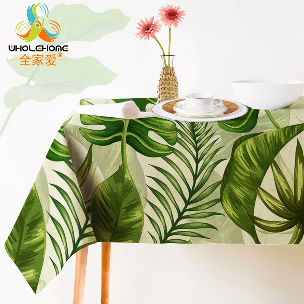 

Tropical Plants Decorative Tablecloth Indian Style Green Color Dining Table Cover Table Cloth For Kitchen Home Decor Rectangular