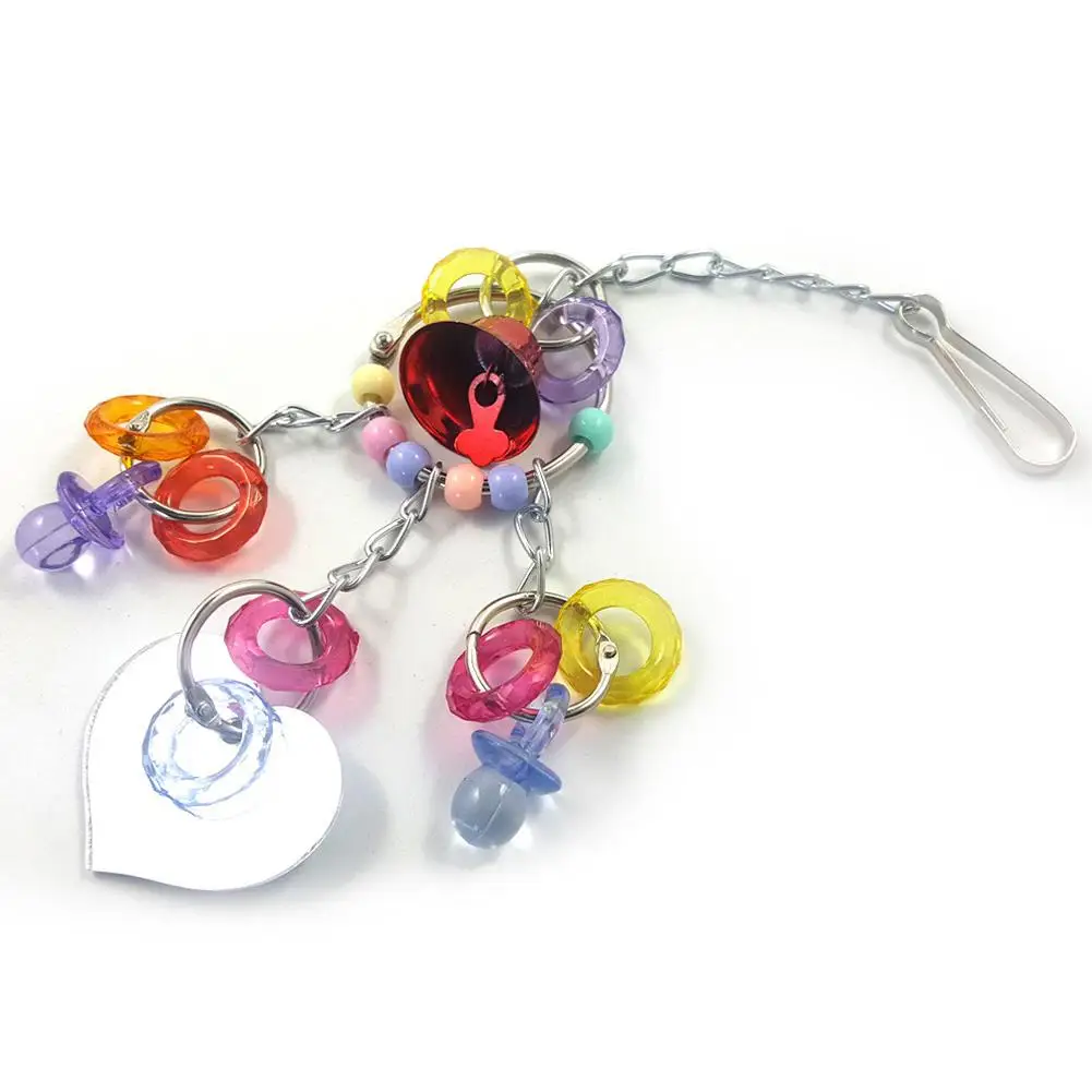 Creative Lovely Hot Sell Pet Toy Play Acrylic Chew Toy Parrot Bird Colorful Bell Chain With Mirror Bird Accessories For Birds