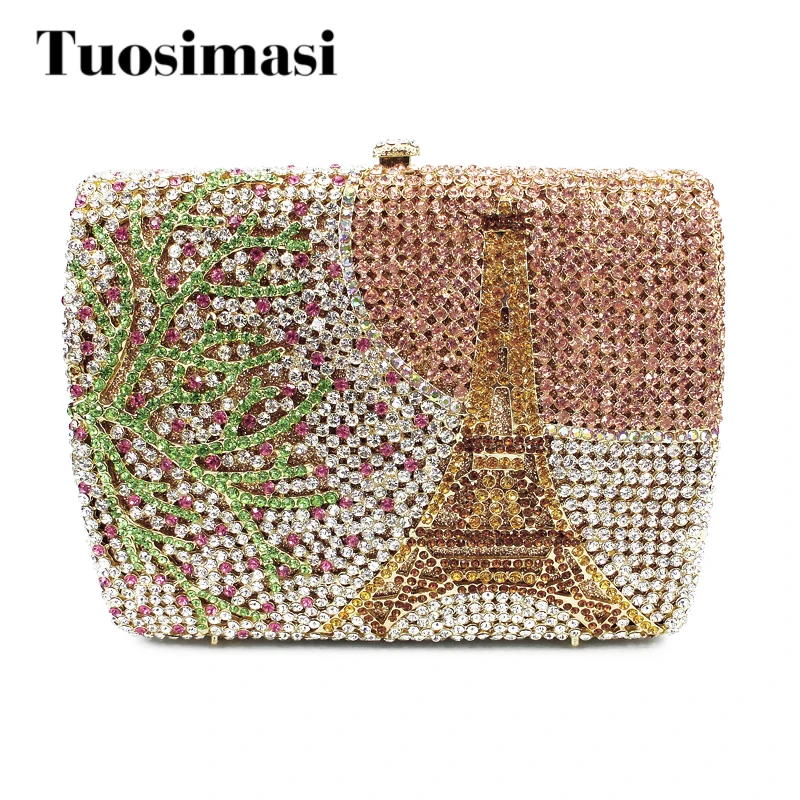 

Paris Eiffel Tower Crystal Women Clutches Handbag Metal Evening Bags Minaudiere Ladies Party Purse Wedding Clutch Bridal Bags
