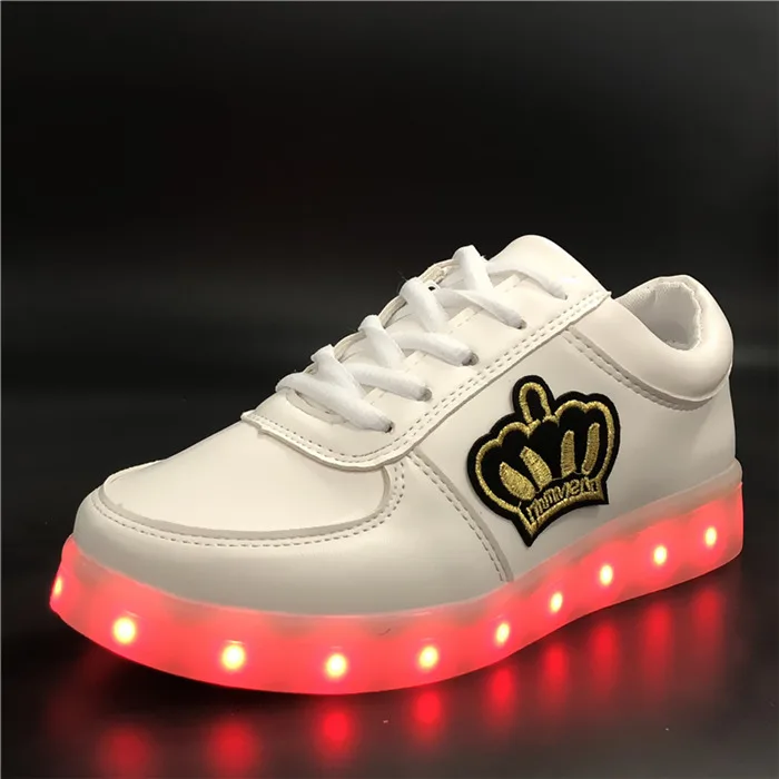 7ipupas EUR 30-44 светящиеся кроссовки для мальчиков и девочек с листьями детская повседневная обувь со светящейся подошвой USB перезарядка детские туфли со светодиодной подсветкой - Цвет: DK667-8-white 5