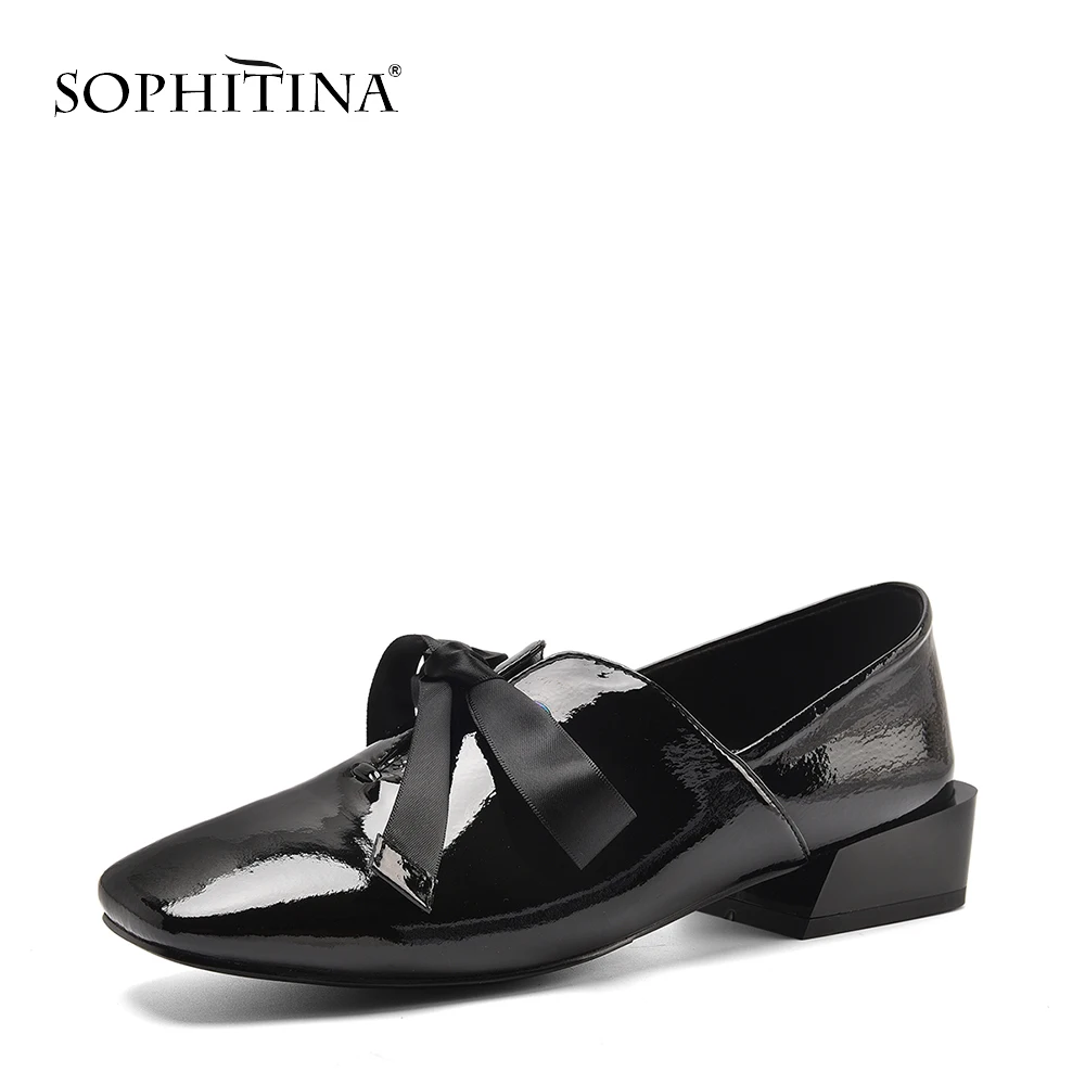 

SOPHITINA New Spring Autumn Genuine Leather Women Flats Solid Riband Loafers Shoes Party Slip-On Square Toe Ladies Flats PO145