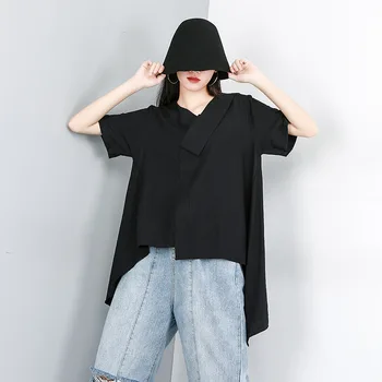 

European And American Solid Color 2020 Summer Suit New Pullover Solid Color T-shirt Female Free Size Irregular Coat A71-40