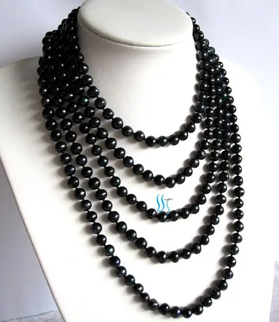 

254cm Long Pearl Necklace Black Color 7-8mm Potato Round Freshwater Pearl Necklace Charming Pearl Jewellery