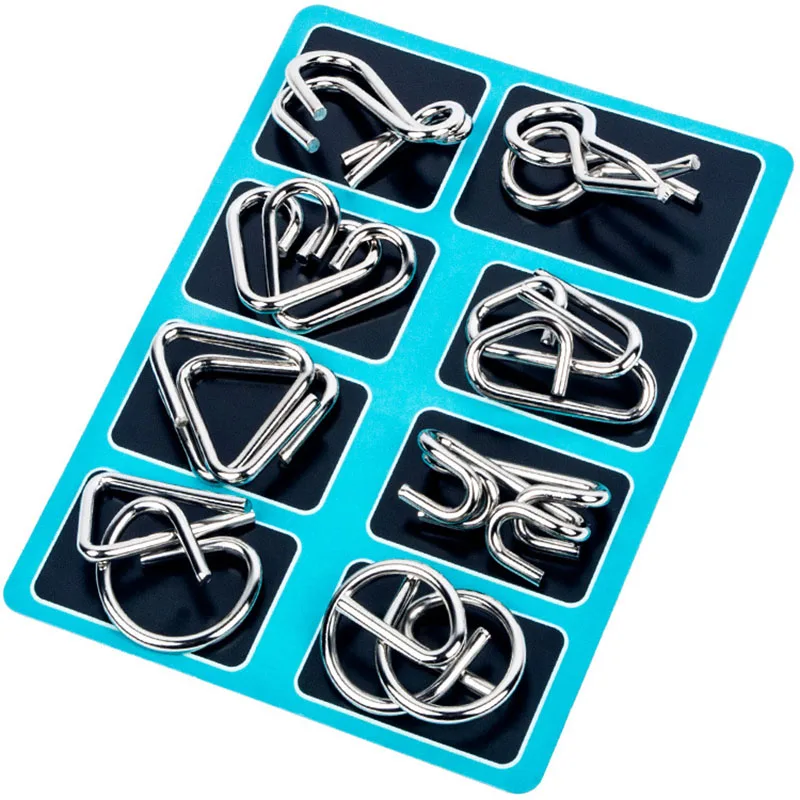 8 PCS Metal Wire Puzzle IQ Mind Brain Teaser Puzzles Game Toys for Children 