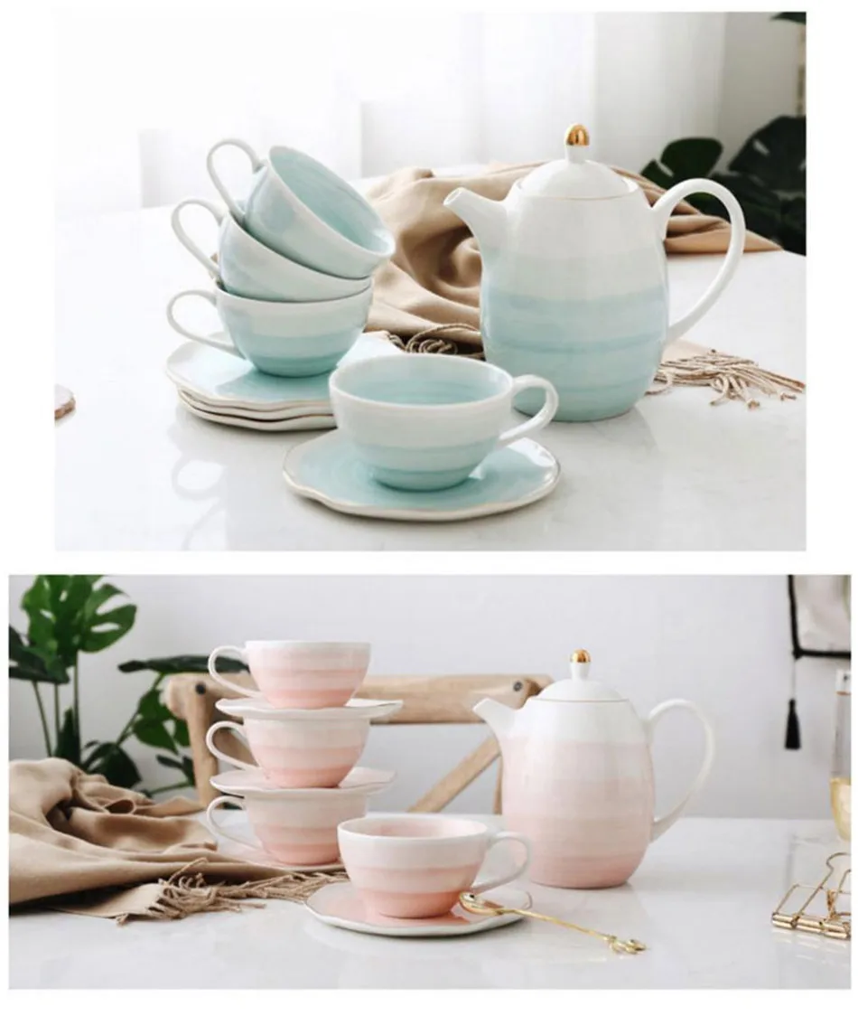 Элегантный градиентный керамический набор посуды, розовая Синяя тарелка, чаша для кофе, фруктовые закуски, тарелки, десерт, кухонный набор столовых приборов