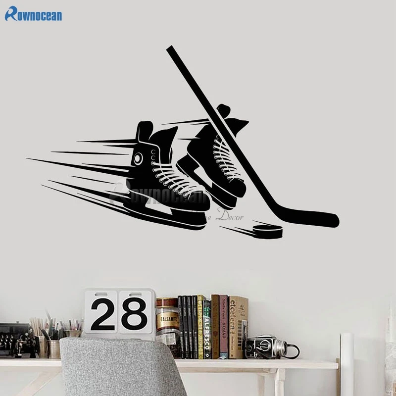 Vinyl Wall Decal Hockey Player Skates Stick Puck Equipment Stickers