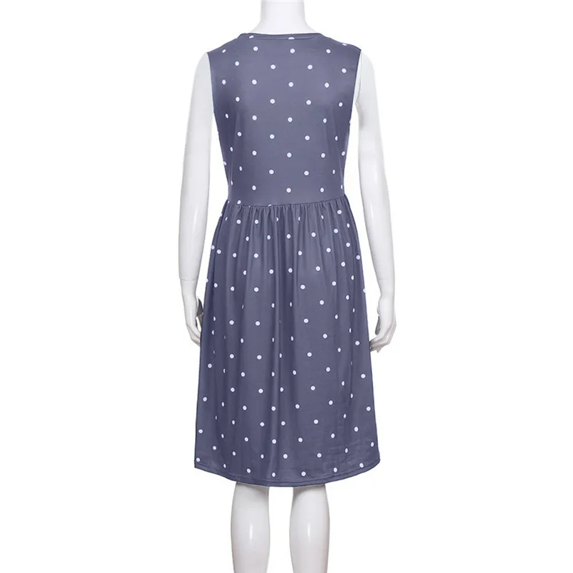  New Women Summer Fashion Pleated Polka Dot Pocket Loose Swing O-Neck Casual Midi Dress Elegant Lady Holiday Daily Dress #4R08 (28)