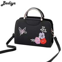 

Fashion Women Leather Embroidery Handbag Totes Brief Design Casual Messenger Shoulder Bag High Quality Metal Top-Handle Design