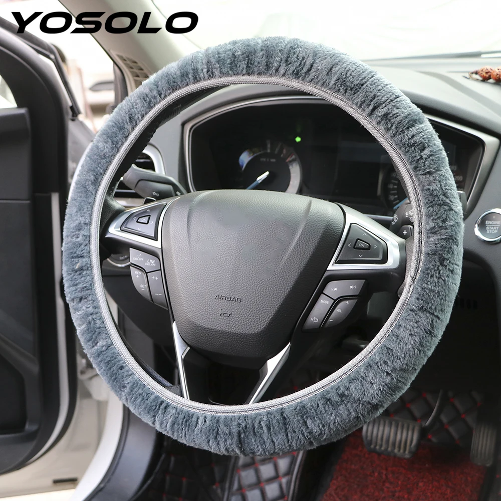 

YOSOLO Volante Plush Car Steering Wheel Cover Decoration Auto Accessories Protection Black Grey Keep Warm High Quality