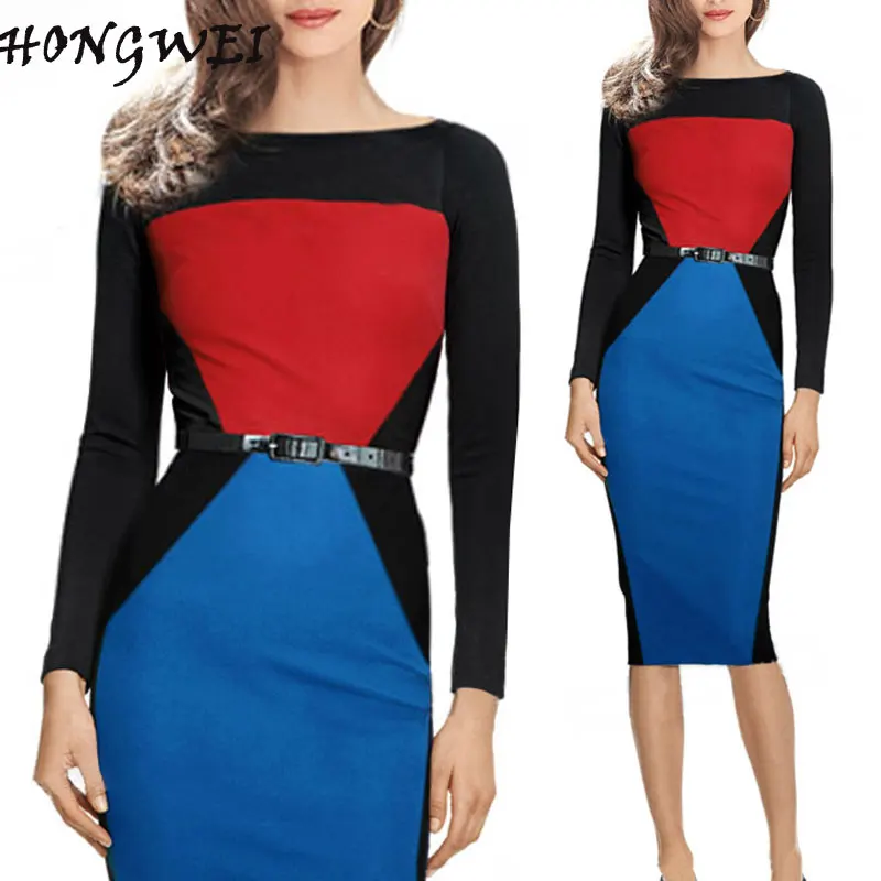 HONGWEI 2017 Women Office Dress Plus Size Faux Jacket One Piece Bodycon Vestidos Patchwork