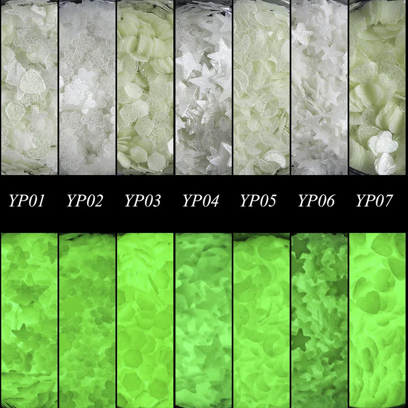 Светящийся блеск для ногтей блестки звезда ультра-тонкий Луна цветочный форма ногтей флуоресцентные хлопья гвоздь искусство Блеск Маникюр украшения