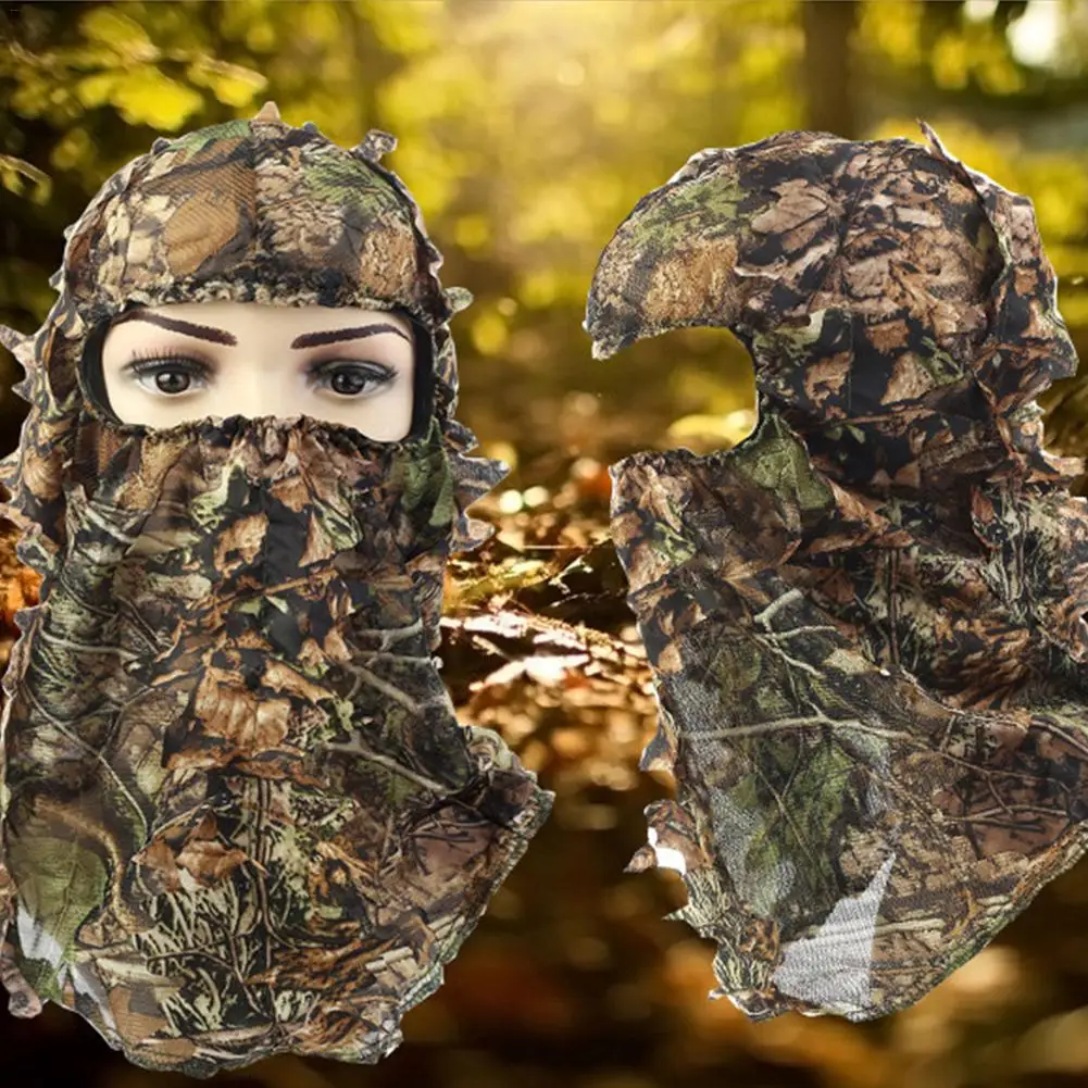 Камуфляжная кепка, тактический капюшон для охоты, капюшон для верховой езды, 3D маска для лица с листьями, 4 сезона