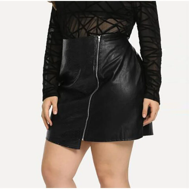 Базовая черная мини-юбка из искусственной кожи со змеиным узором размера плюс, 3Xl, 5Xl, 4Xl, Женская рабочая одежда, шикарные юбки-карандаш с высокой талией на молнии